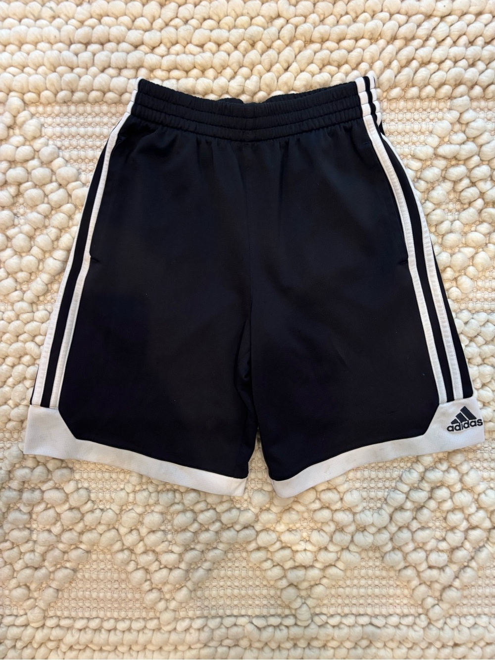 adidas Black Athletic Shorts with White Stripe Trim boy girl kids M 10/12
